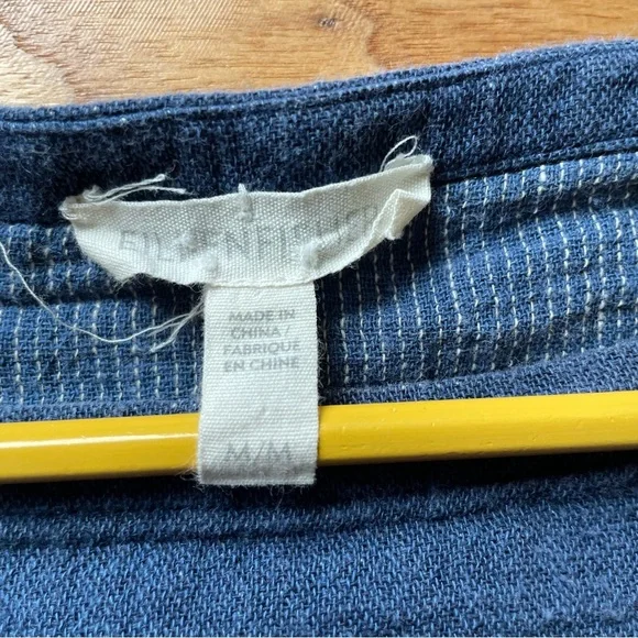 Eileen Fisher Lagenlook Organic Cotton/Linen Woven Casual Blue Boxy Top - Picture 6 of 10